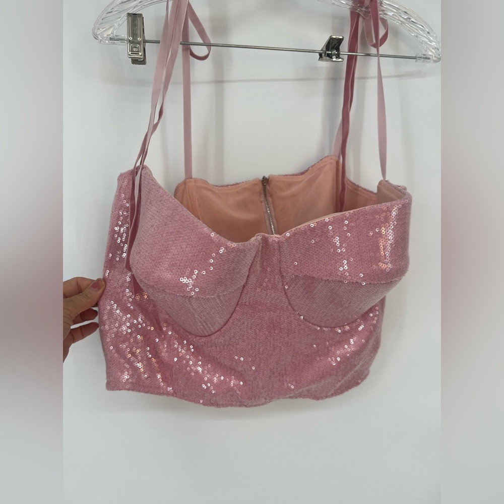 MADE TEUTA MATOSHI PINK SEQUIN CORSET TOP SIZE LARGE - Picture 3 of 15